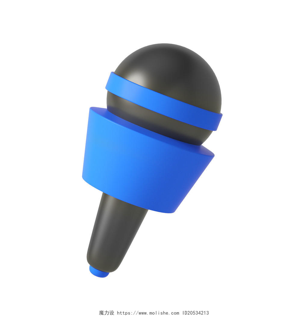 蓝色卡通3D立体话筒元素3DC4D